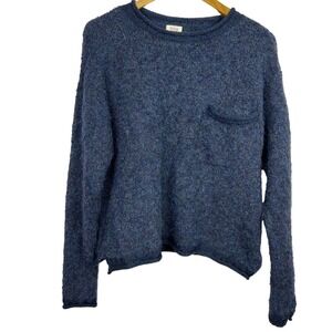 A.N.A. WOOL BLEND Mermaid Fuzzy Pocket Long Slv Distressed Sweater Side Slits M